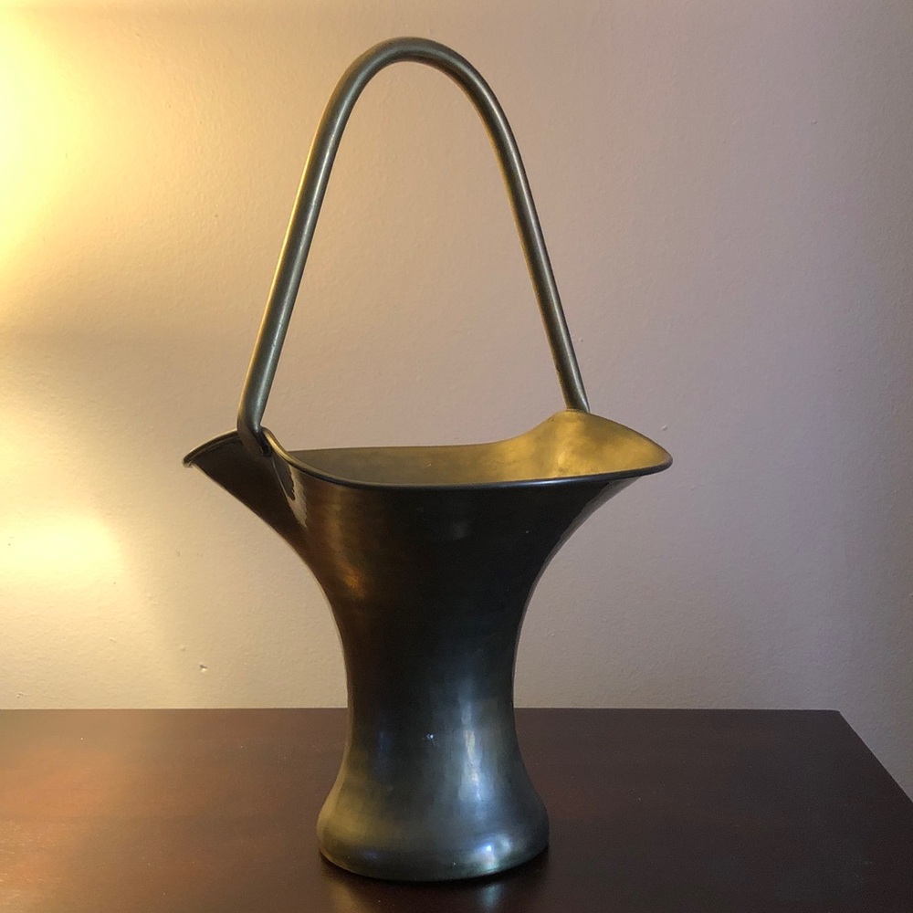 Vintage Brass Flower Basket With Handle
